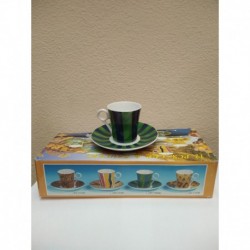 Кофейный набор - 6 чашек с блюдцами, зеленый цвет 675